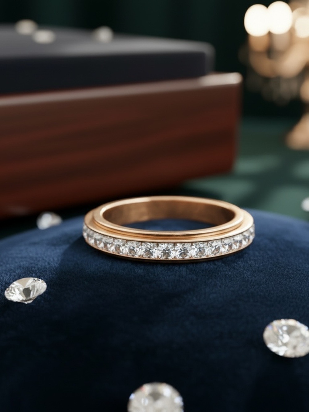 Rose Gold Crystal Pavé Spinner Ring Gd toned